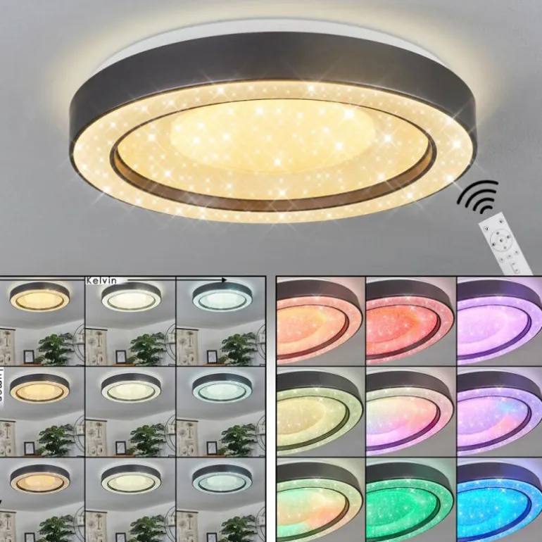 Plafonnier Zeballos LED Blanc, 1 lumière, Télécommandes, Changeur de couleurs