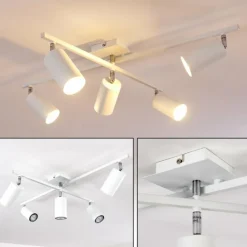 Plafonnier Zuoz Chrome, Blanc, 5 lumières