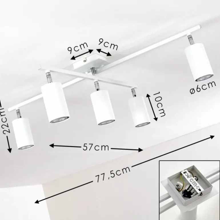 Plafonnier Zuoz Chrome, Blanc, 5 lumières
