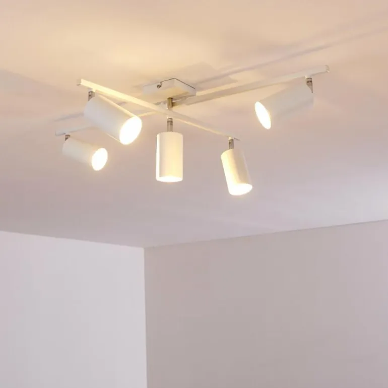 Plafonnier Zuoz Chrome, Blanc, 5 lumières