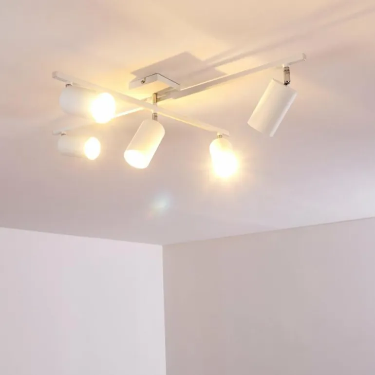 Plafonnier Zuoz Chrome, Blanc, 5 lumières