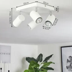 Plafonnier Zuoz Chrome, Blanc, 4 lumières