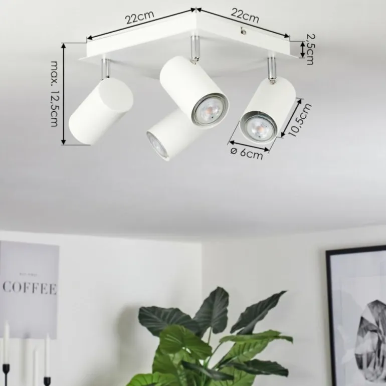Plafonnier Zuoz Chrome, Blanc, 4 lumières