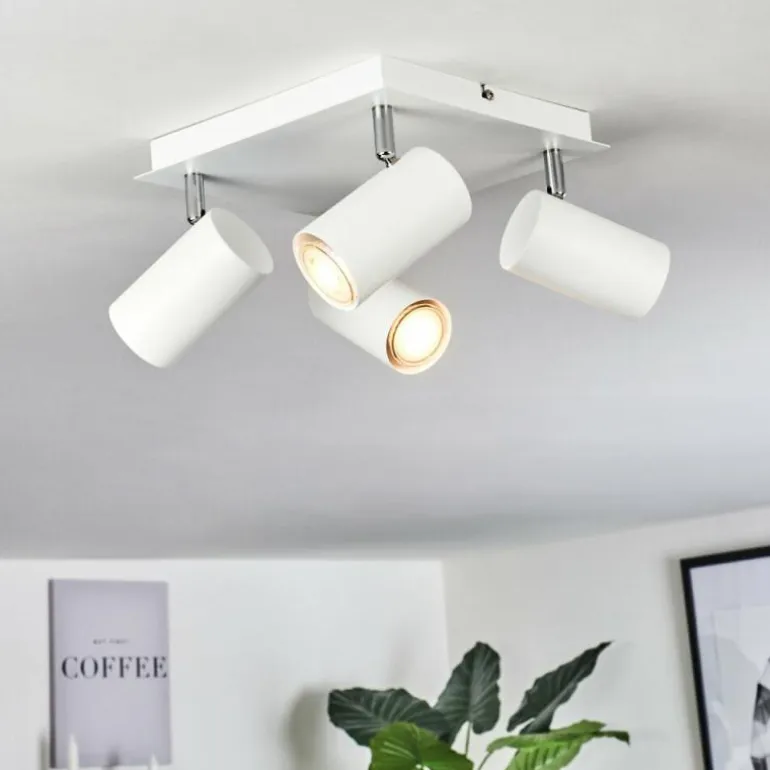 Plafonnier Zuoz Chrome, Blanc, 4 lumières
