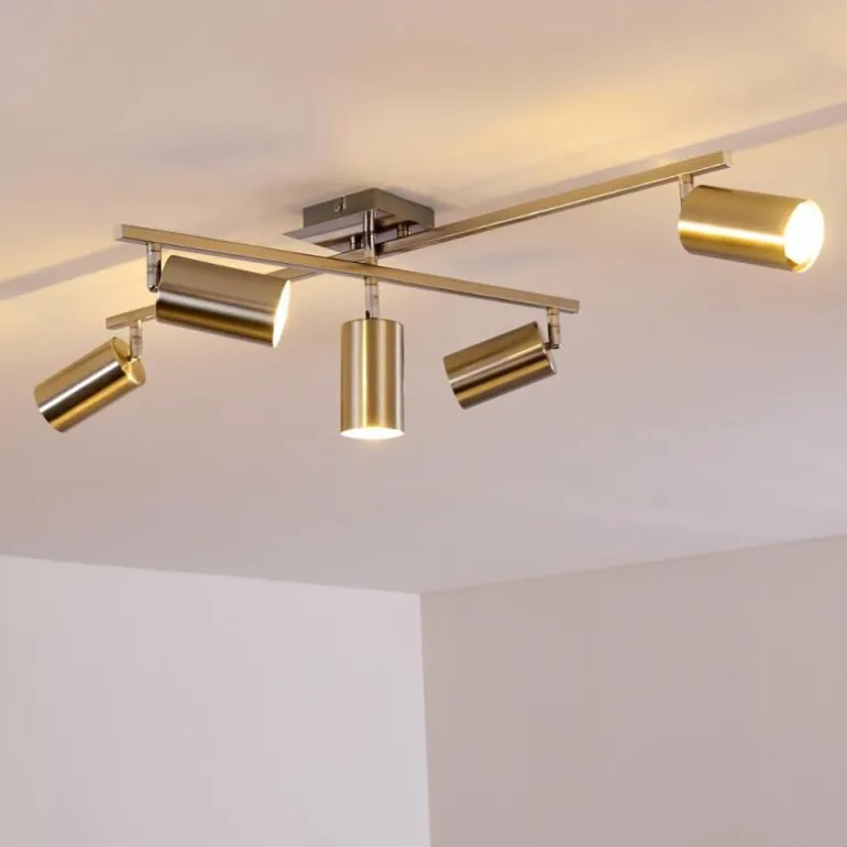 Plafonnier Zuoz Chrome, Nickel mat, 5 lumières