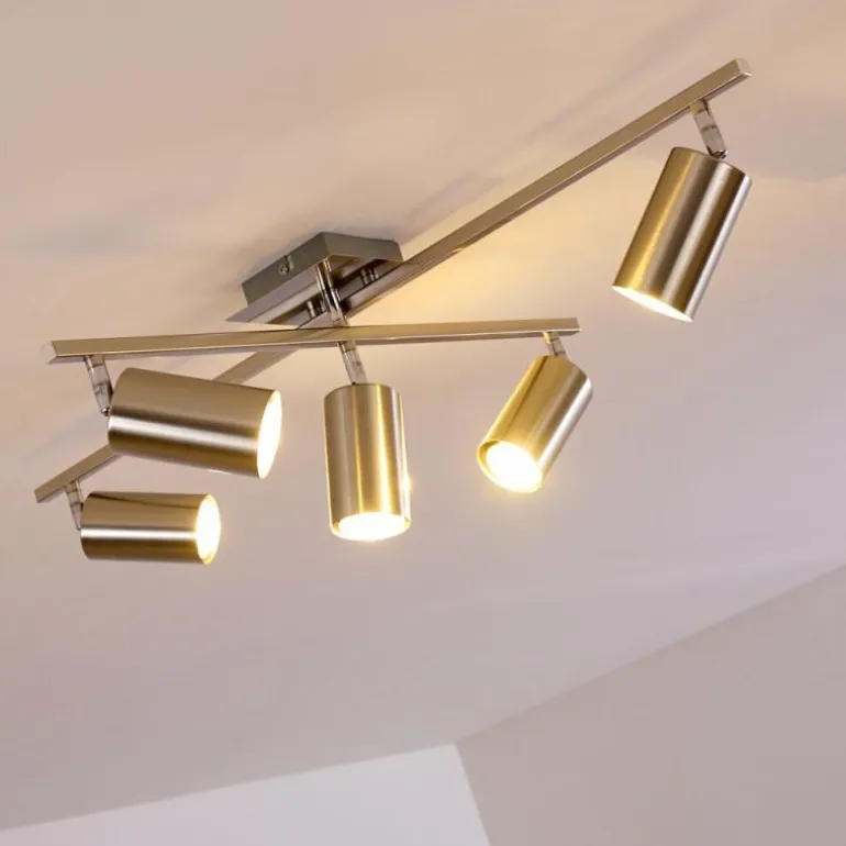 Plafonnier Zuoz Chrome, Nickel mat, 5 lumières