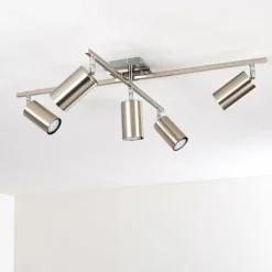 Plafonnier Zuoz Chrome, Nickel mat, 5 lumières