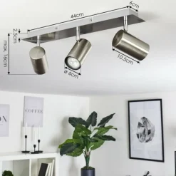 Plafonnier Zuoz Chrome, Nickel mat, 3 lumières