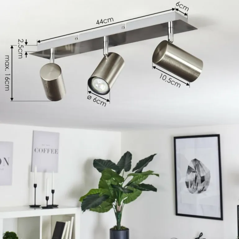Plafonnier Zuoz Chrome, Nickel mat, 3 lumières