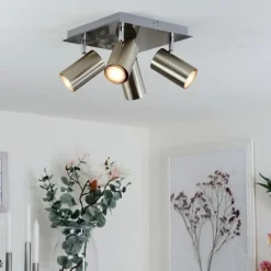 Plafonnier Zuoz Chrome, Nickel mat, 4 lumières