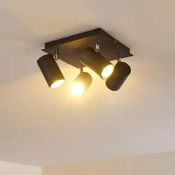 Plafonnier Zuoz Chrome, Noir, 4 lumières
