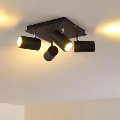 Plafonnier Zuoz Chrome, Noir, 4 lumières
