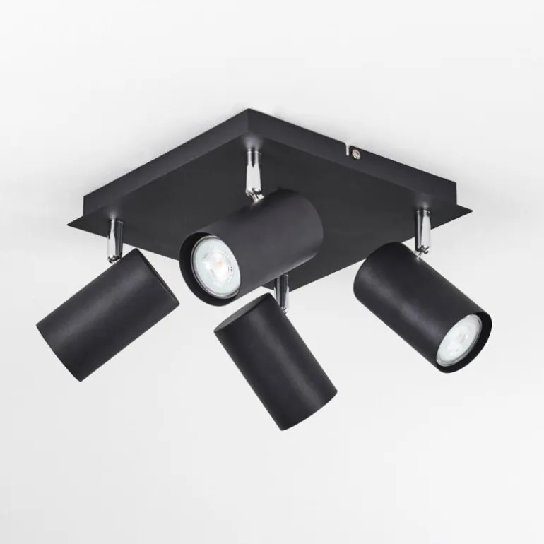 Plafonnier Zuoz Chrome, Noir, 4 lumières