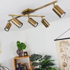 Plafonnier Zuoz Vieux laiton, 5 lumières