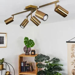Plafonnier Zuoz Vieux laiton, 5 lumières