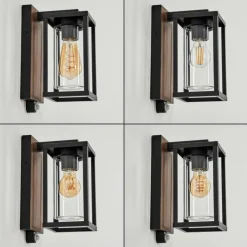 Portalis Lampe murale d´extérieur Brun, Couleur bois, Noir, 1 lumière, Détecteur de mouvement