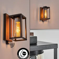 Portalis Lampe murale d´extérieur Brun, Couleur bois, Noir, 1 lumière, Détecteur de mouvement