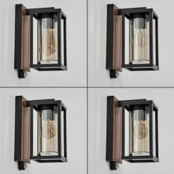 Portalis Lampe murale d´extérieur Brun, Couleur bois, Noir, 1 lumière, Détecteur de mouvement