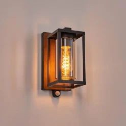 Portalis Lampe murale d´extérieur Brun, Couleur bois, Noir, 1 lumière, Détecteur de mouvement