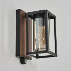 Portalis Lampe murale d´extérieur Brun, Couleur bois, Noir, 1 lumière, Détecteur de mouvement