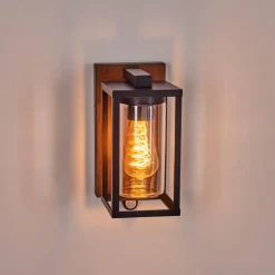 Portalis Lampe murale d´extérieur Brun, Couleur bois, Noir, 1 lumière, Détecteur de mouvement
