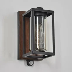 Portalis Lampe murale d´extérieur Brun, Couleur bois, Noir, 1 lumière, Détecteur de mouvement