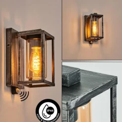 Portalis Lampe murale d´extérieur Noir, Argenté, 1 lumière, Détecteur de mouvement