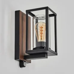 Portalis Lampe murale d´extérieur Brun, Couleur bois, Noir, 1 lumière, Détecteur de mouvement