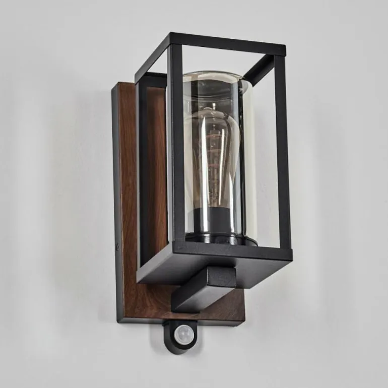 Portalis Lampe murale d´extérieur Brun, Couleur bois, Noir, 1 lumière, Détecteur de mouvement