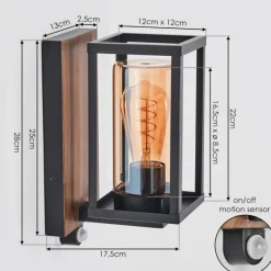 Portalis Lampe murale d´extérieur Brun, Couleur bois, Noir, 1 lumière, Détecteur de mouvement