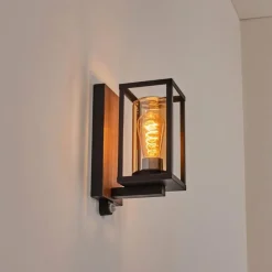 Portalis Lampe murale d´extérieur Brun, Couleur bois, Noir, 1 lumière, Détecteur de mouvement