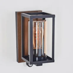 Portalis Lampe murale d´extérieur Brun, Couleur bois, Noir, 1 lumière, Détecteur de mouvement