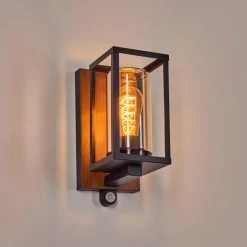 Portalis Lampe murale d´extérieur Brun, Couleur bois, Noir, 1 lumière, Détecteur de mouvement