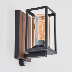 Portalis Lampe murale d´extérieur Brun, Couleur bois, Noir, 1 lumière, Détecteur de mouvement
