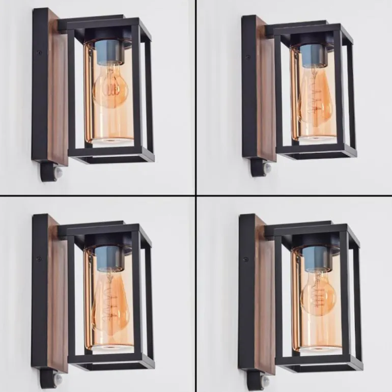 Portalis Lampe murale d´extérieur Brun, Couleur bois, Noir, 1 lumière, Détecteur de mouvement