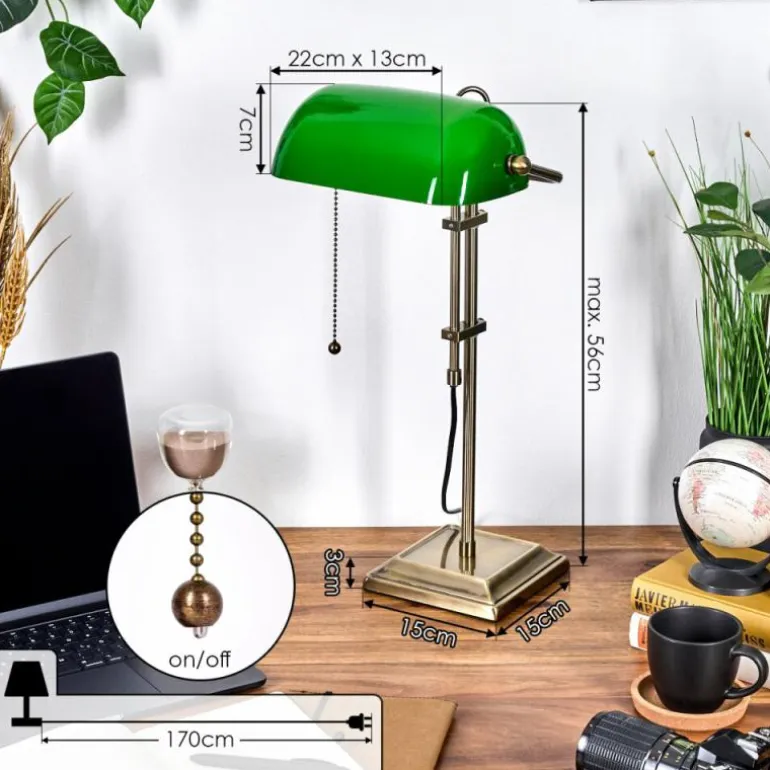 Ragaz Lampe de banquier, Lampe de bureau, Lampe à poser Vieux laiton, 1 lumière