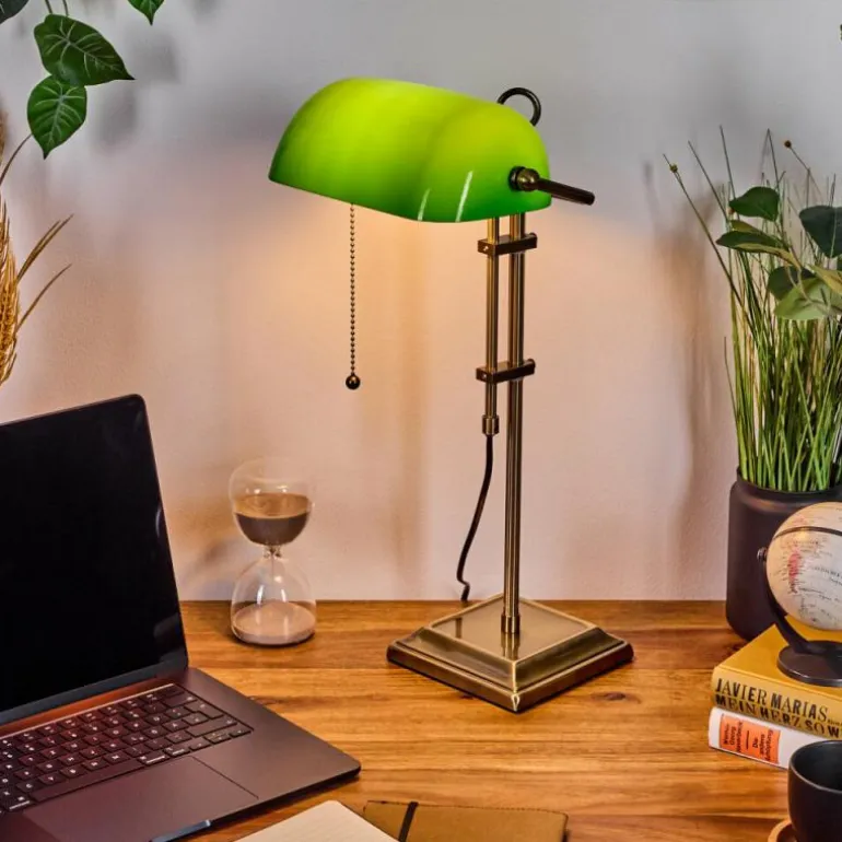 Ragaz Lampe de banquier, Lampe de bureau, Lampe à poser Vieux laiton, 1 lumière