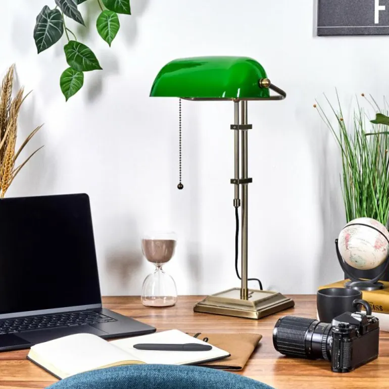Ragaz Lampe de banquier, Lampe de bureau, Lampe à poser Vieux laiton, 1 lumière