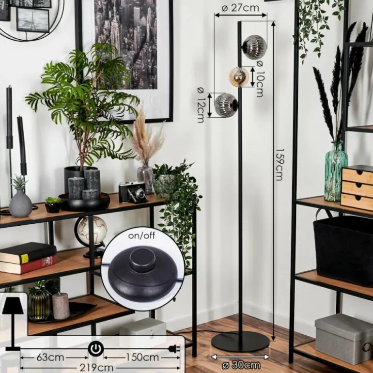 Remaisnil Lampadaire Ambre, Fumé, 3 lumières