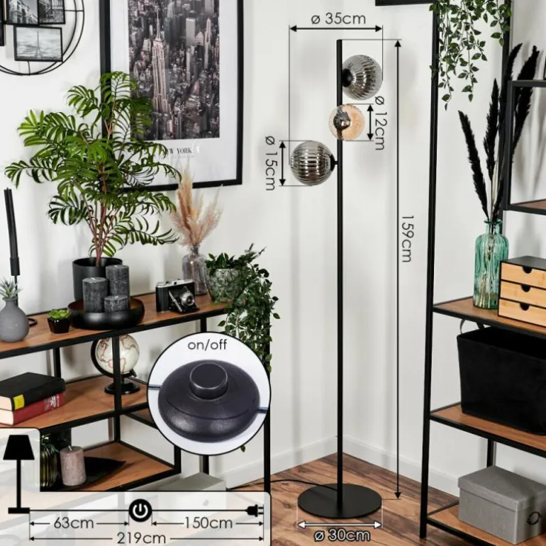 Remaisnil Lampadaire Ambre, Fumé, 3 lumières