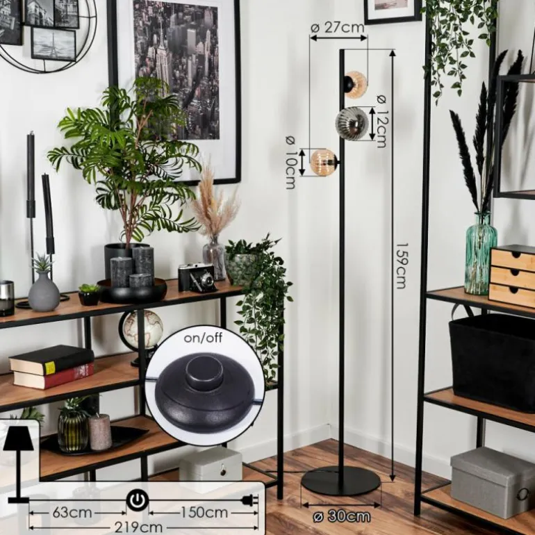 Remaisnil Lampadaire Ambre, Fumé, 3 lumières