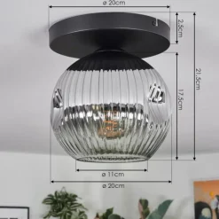 Ripoll Plafonnier, Boule lumineuse Chrome, Clair, Fumé, 1 lumière