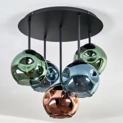 Ripoll Plafonnier, Boule lumineuse Bleu, Vert, Cuivré, 5 lumières