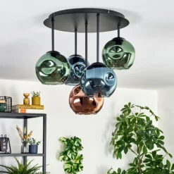 Ripoll Plafonnier, Boule lumineuse Bleu, Vert, Cuivré, 5 lumières
