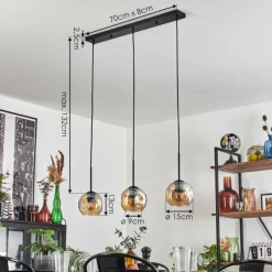 Ripoll Suspension Ambre, 3 lumières