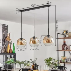 Ripoll Suspension Ambre, Clair, 3 lumières