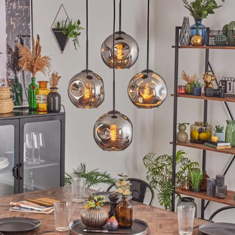 Ripoll Suspension, Boule lumineuse, Suspension Chrome, Fumé, 4 lumières