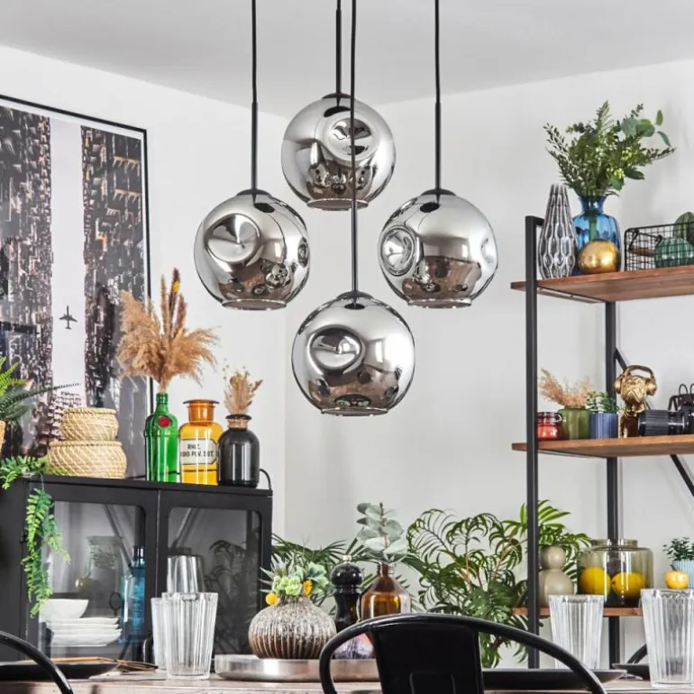 Ripoll Suspension, Boule lumineuse, Suspension Chrome, Fumé, 4 lumières