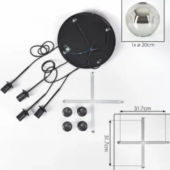 Ripoll Suspension, Boule lumineuse, Suspension Chrome, Fumé, 4 lumières