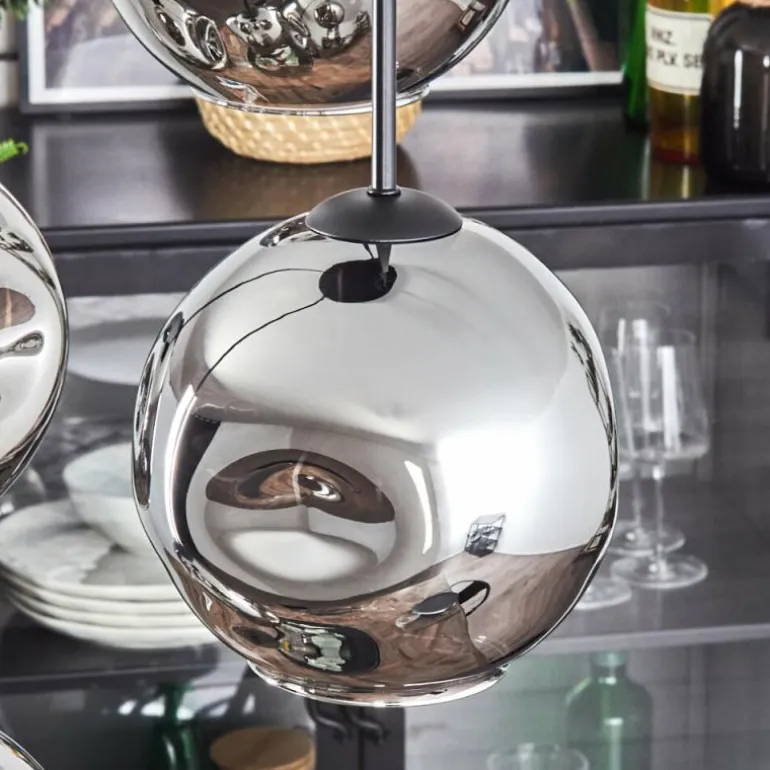 Ripoll Suspension, Boule lumineuse, Suspension Chrome, Fumé, 4 lumières